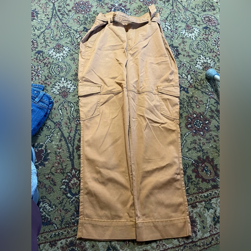 CAbi Cropped Cargo Pants in Warm Camel Orange - Picture 2 of 2